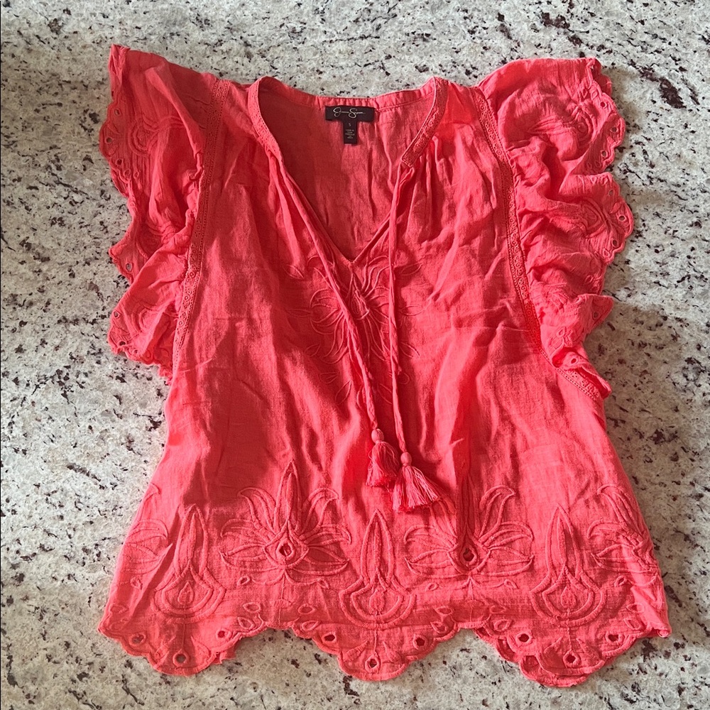 Jessica Simpson Coral Ruffle Blouse